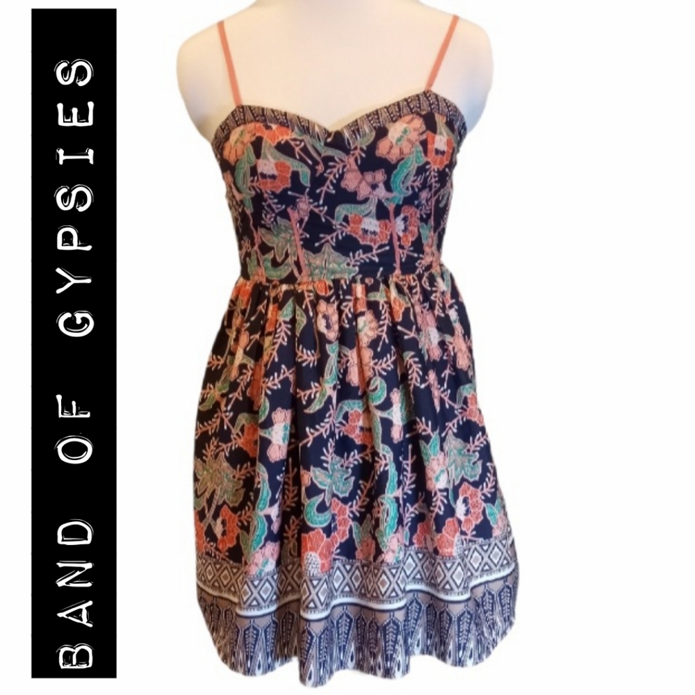 Band of Gypsies Fitted Black Floral Bustier Dress - Picture 2 of 10